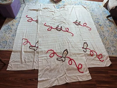 Vintage 1950s Western Ranch Cowboy Chenille Curtain Panels (3) 76  X 34  LOOK!! • $125