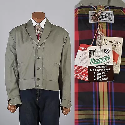 46 XL 1950s Mens NOS Shawl Collar Casual Jacket Plaid Lined Car Club Sanforized • $600