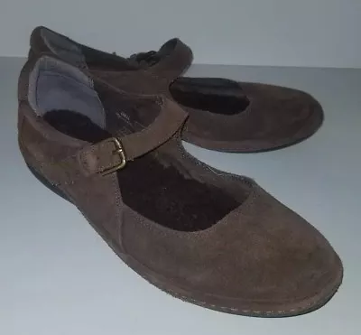 LANDS END Brown Suede Faux Fur Shearling Mary Jane Flats 7 • $14.99