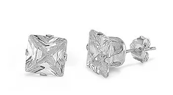 Sterling Silver Clear CZ Stud Earrings Princess Cut Square Fine 925 Jewelry • $8.99