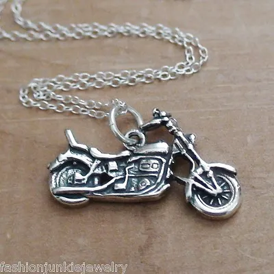 Motorcycle Necklace - 925 Sterling Silver - Motorcycle Charm Bike Rider Hog NEW • $23