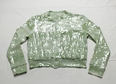 Zara Women's Round Neck Zip Up Sequined Tulle Bomber Jacket CG2 Green Large NWT • $32.49