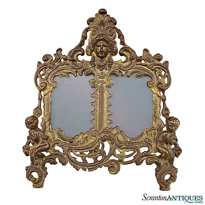 Vintage Victorian Rococo Baroque Brass Figural Cherub Double Picture Frame • $225