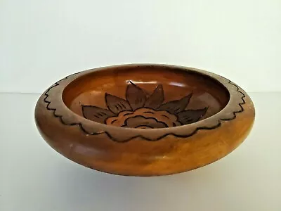 Vintage Haitian Mahogany Carved Bowl Floral Pattern Motif Folk Art • $25.99