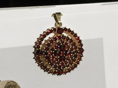 Vintage Pendant Necklac Gild Sterling Silver 900 Garnets Czech Republic Jewelry • $378