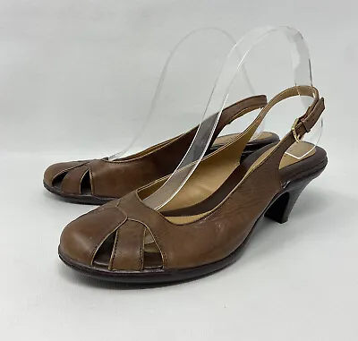 GNW Theresa Brown Leather Sling Back Low Heel Pumps Women’s Size 9M • $12.07