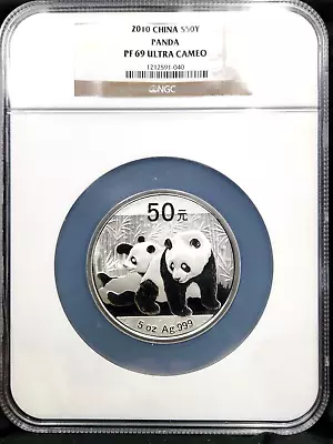 2010 China 50 Yuan 5oz. Silver Panda NGC PF69 Ultra Cameo #1812 • $340