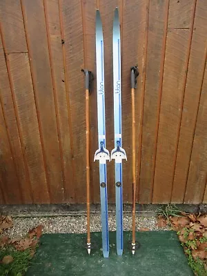 Vintage Snow Skis 65  Long Soft Blue Color Finish With BAMBOO SKI POLES • $61.49