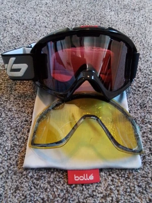 $49.99 • Buy Bolle Adult Ski Snowboard Goggles NEW Black Frame Red Yellow Lenses W/ Soft Case