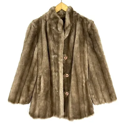 Vintage Furrage Tissavel France Tan Faux Fur Coat Jacket Woman's Size 10 Button • $65