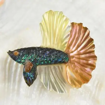 Siamese Fighting Fish Betta Iridescent Multicolor Shell Carving 3.23 G Drilled • $39.95