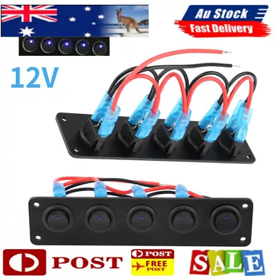 $19.89 • Buy 5 Gang 12V Switch Panel LED Rocker ON-OFF Toggle For Boat Marine Car Caravan