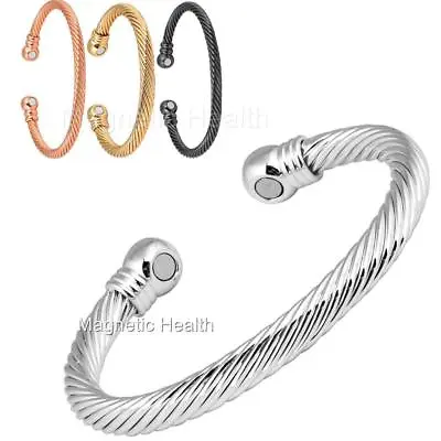 Mens Ladies Magnetic Healing Bangle Copper Silver Bracelet Arthritis Pain Relief • £12.99