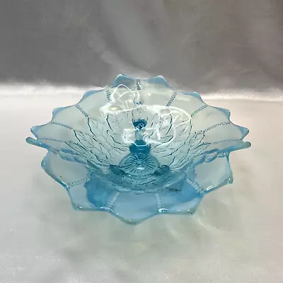 $29.99 • Buy Antique Northwood Leaf & Beads Pattern Blue Opalescent Glass 3-Toed Footed Bowl