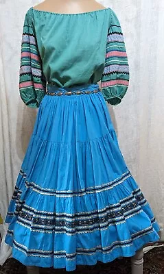 Vintage 1950s Turquoise Mexican Fiesta Peasant Skirt S • $94.22