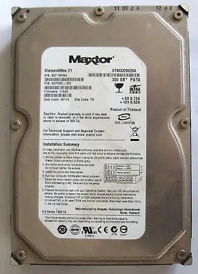 Maxtor 320 GB OEM PATA IDE 3.5 Series 7200.RPM STM3320620A Hard Drive 6A320Y0 • $22.99