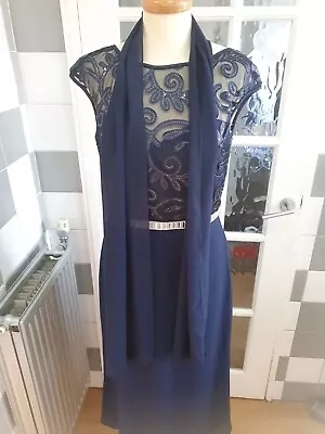 Womens Royal Blue And Silver Embellihed Evening Sleeveless Chiffon Dress - 10UK • £29