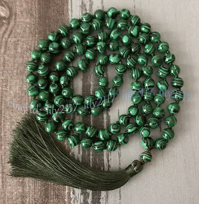 Tibet Buddhist Green Malachite Round Gemstone 108 Prayer Beads Mala Necklaces • $8.09