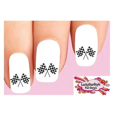 Waterslide Nail Decals Set Of 20 - Checkered Car Racing Flags • $2