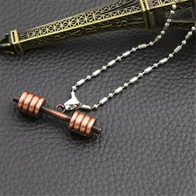 Men Titanium Steel Barbell Dumbbell Pendant Necklace Chain Gym Sports Xmas Gift • $3.29