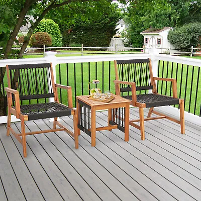 3PC Patio Acacia Wood Outdoor Furniture  Bistro Set All-Weather Rope Woven • $189.99