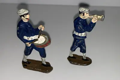 Vintage Hand Painted Metal Toy Soldier Drum And Bugle Men - Set Of 2 • $15