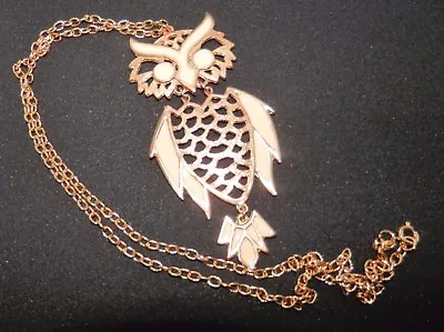 Vintage 4  Owl Necklace Articulated Pendant Cream Enamel New Old Stock 1970s 24  • $19.75