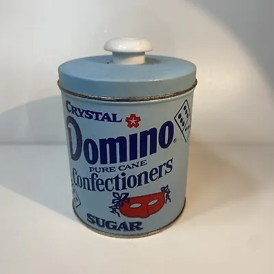 Crystal Domino Pure Cane Confectioners Sugar Baby Blue Tin Canister Vintage 5.5” • $14