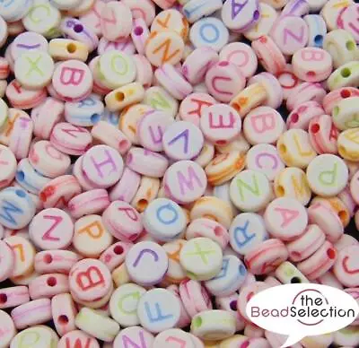 500 MIXED ALPHABET ACRYLIC BEADS 7mm ROUND PASTEL COLOURS ACR110 • £3.79