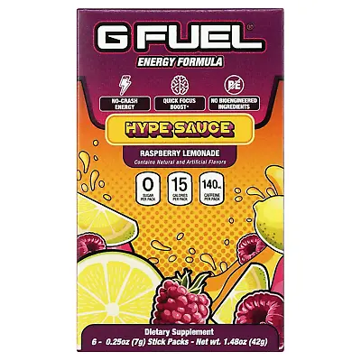 G Fuel Hype Sauce Raspberry Lemonade Energy Formula 6-Pack Of 0.25oz (7g) Sticks • $7.45