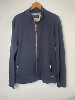 TED BAKER London Mens Full Zip Sweater Jacket Zip Pockets Mock Neck Navy Sz 7 3X • $40