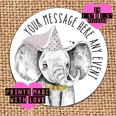 £1.60 • Buy Elephant Party Bag Stickers - Christening - Naming Day Baby Shower - Pink Hat