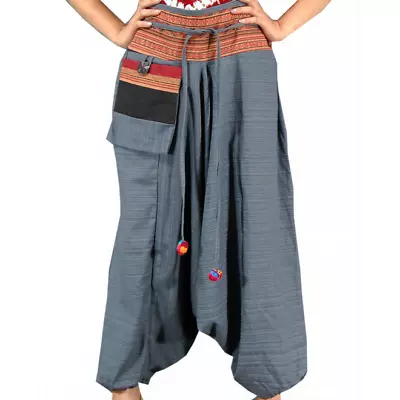 Womens / Mens Hmong Pants Gypsy Boho Gray Pinstripe Casual Hippie Aladdin Baggy • $17.56