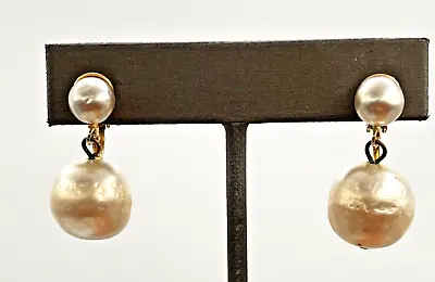 Vintage Miriam Haskell Era Imitation Baroque Pearl Dangle Clip Earrings • $64.95