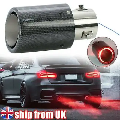 Car Exhaust Muffler Tip Tail Pipe Stainless Steel Carbon Fiber Red LED Universal • £16.59