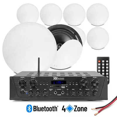 4-Zone Multi Room Ceiling Speaker System PV240BT Bluetooth Amplifier & 8x NCSS6 • £409