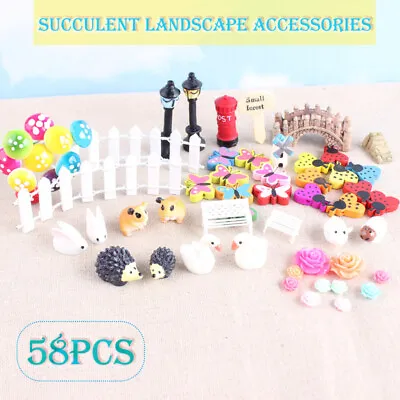 £7.19 • Buy 58x Miniature Fairy Garden Ornament Decor Set DIY Craft Dollhouse Accessories UK