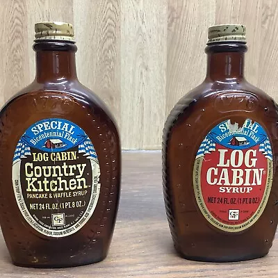 Vintage Log Cabin Maple Syrup Bicentennial Bottle Flask 1776 (Set Of 2) • $12.74