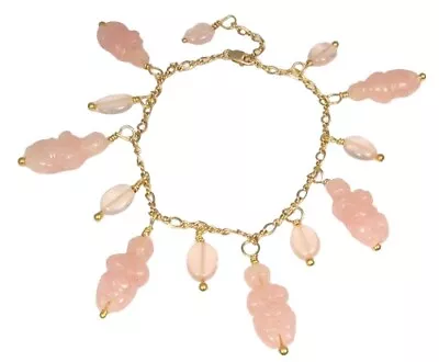 Stunning! Rose Quartz Goddess & 14Kgf Bracelet | 7 To 8 1/2   Long | • $64.99