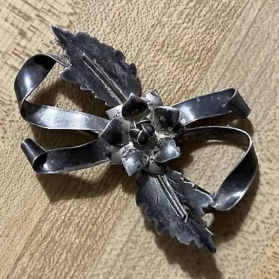 Vintage Sterling Silver Flower Bow Ribbon Brooch Pin  • $32