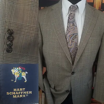 Hart Schaffner Marx Mens 40r Blazer Wool Brown Plaid Tweed 2 Bttn Coat 42r • $44.95