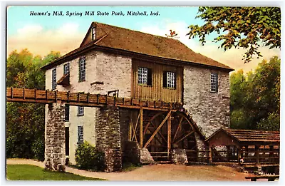 Hamer's Mill In Spring Mill Pioneer Village  Mitchell Indiana Linen Postcard • $5