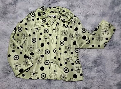 VTG UbU Women's Jacket Size Medium Chartreuse Embossed Black Dots Drawstring EUC • $38.88