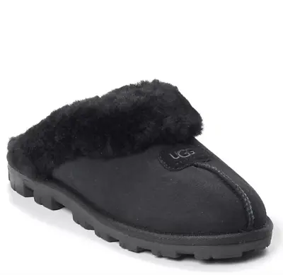 Women's Size 7 UGG COQUETTE Sheepskin Slide Slippers 5125 BLACK UGGS Shoes New • $79