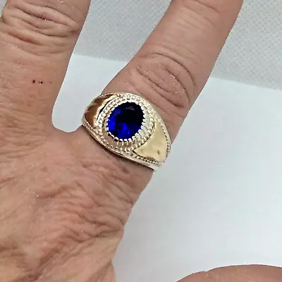 MENS VINTAGE STERLING SILVER Lapis SIGNET RING By SIZE 10.5 Gold Shoulders • $124.99