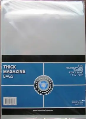 CSP THICK MAGAZINE BAGS PROTECTOR 100 COUNT NIP 8 3/4  X 11 1/8  + 1 1/2  FLAP  • $6