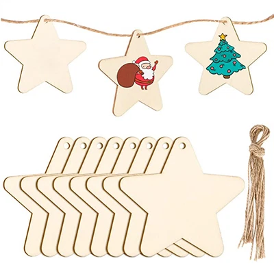 £3.22 • Buy 10x Christmas Wooden Star Ornaments Hanging Craft Project For Making Tags, Cards