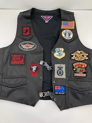 Vintage Mens MOB Biker Motorcycle Leather Vest Harley Davidson Military Patches • $97.49