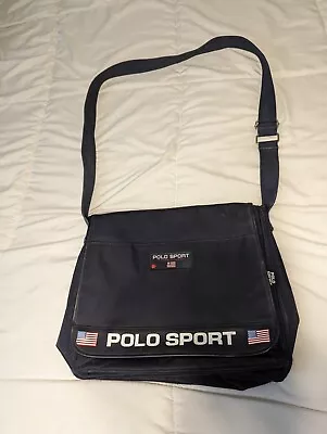 Vintage 90’s Polo Sport Ralph Lauren Messenger Shoulder CrossBody Navy Blue Bag • $24.95