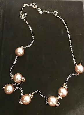 J Crew Rose Colored Faux Stationed Pearl Rhinestone 34  Goldplated Necklace • $29.99